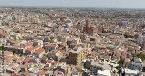 Aerial view of buildings and houses in the historic center of Foggia, Puglia, Italy. In the center are the Town Hall and the city cathedral.