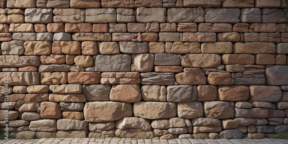 Obraz premium Ancient stone wall with weathered rock surfaced tiles, weathered, stone wall