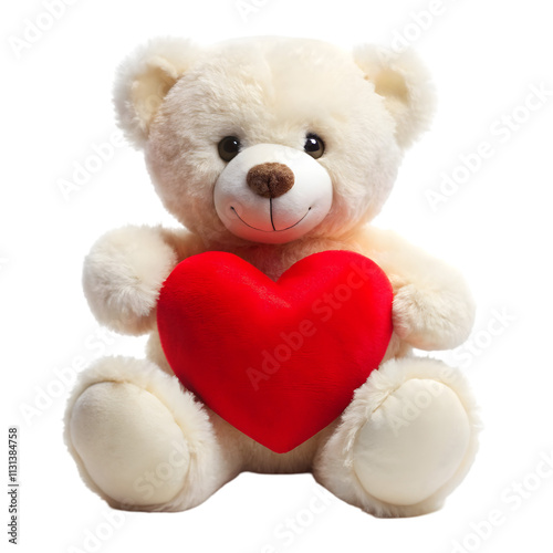 white teddy bear with big red heart on transparent background