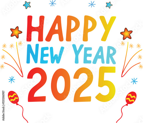 'Happy New Year 2025' Colorful Illustration Design (Version: 04)