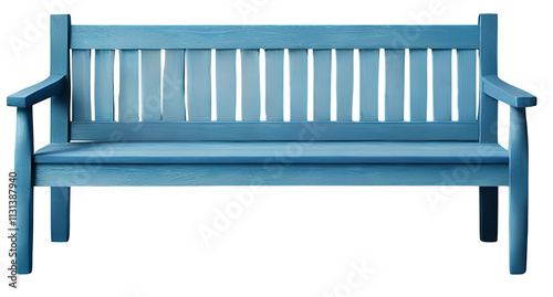 A charming blue retro wooden bench with a slightly weathered finish, featuring smooth slats