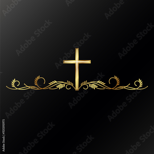 Golden Christian cross design with beautiful floral pattern