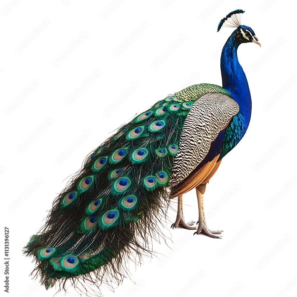 Obraz premium A peacock isolated on white background.