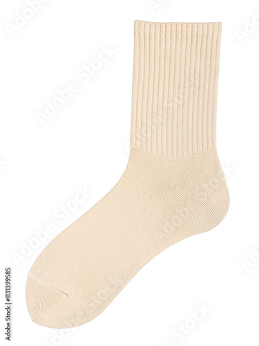 Beige long sock is isolated on a white background. Without labels.
