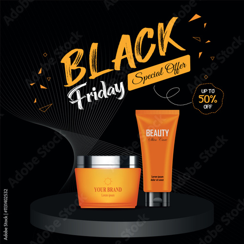 Black Friday promotion web banner for social media post. Geometrical sale and discount promo backgrounds with abstract background.