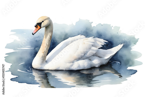 Watercolor Swan on a Tranquil Water Surface photo