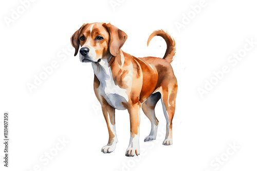 Watercolor Illustration of a Beagle Dog with Transparent Background photo