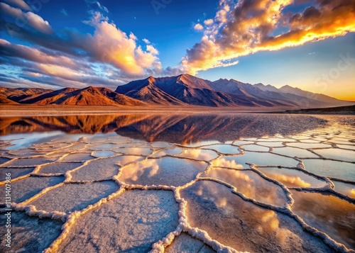 Badwater Basin Death Valley National Park Architectural Photography:  Low Angle Sun Rays Salt Flats Desert Landscape