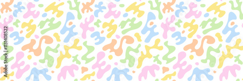 Fun pastel color seamless pattern for wrapping paper, flyer, poster, cover design, sticker and toys. Retro hippie design. Childish doodle wallpaper print set.