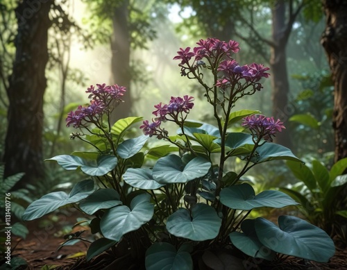 Calotropis gigantea plant in a forest or jungle environment , akondo leaves, tropical plants, leafy greens photo