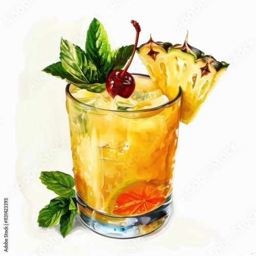 A tropical and exotic Mai Tai cocktail with rum, orange liqueur, lime juice photo