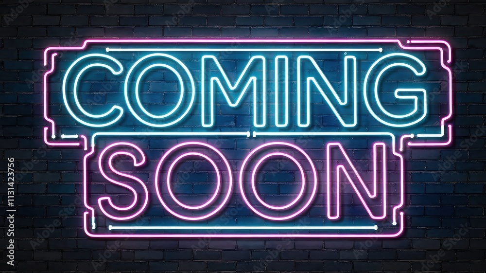 Fototapeta premium Pink neon COMING SOON sign on a dark background for promotional use