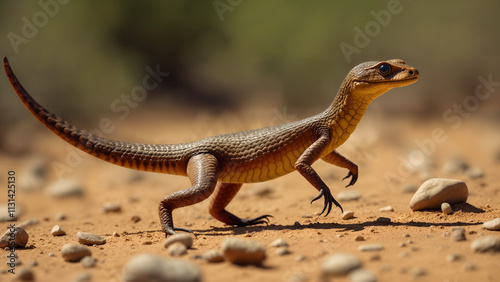 Captivating Movement of the Inland Taipan Over Sandy Terrain Surrounded by Shrubs photo