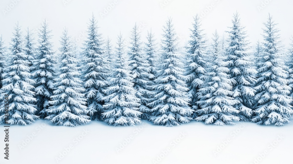Obraz premium Watercolor texture and vibrancy, Snow-covered evergreen trees create a serene winter landscape, evoking a sense of calm and beauty in nature's frosty embrace.