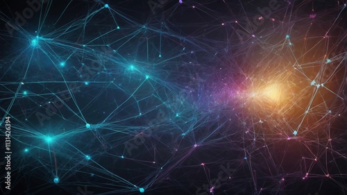 A vibrant, interconnected matrix of data points symbolizing the dense networks of artificial intelligence and machine learning systems
