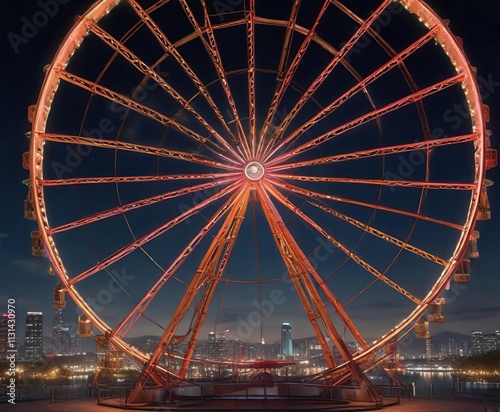 A mysterious and glowing Ferris wheel at night, atmospheric, glowing, night photo