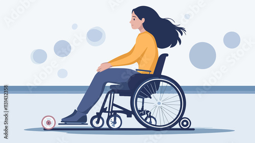 Professional Woman in wheelchair playing Curling Isolated Vector
