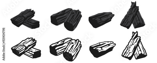 set of charcoal vector illustration. isolated on white background. Vector eps 10. perfect for wallpaper or design elements	