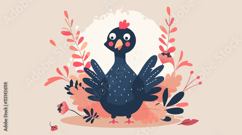 Cute Cartoon Turkey Sitting Vector Illustration photo