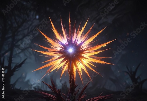 Blazing star fills the darkness with its light, luminous energy, cosmic flame photo