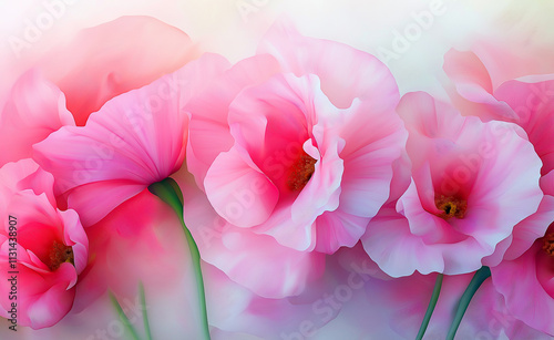 A delicate arrangement of soft white and blush pink roses with green leaves, creating a romantic floral display. photo
