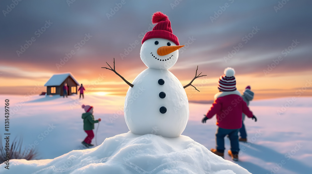 Fototapeta premium Snowman on a Christmas Background