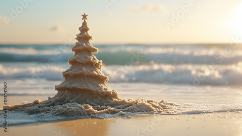 A coral Chistmas tree on the beach. Wallpaper background. photo