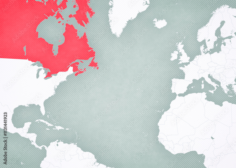 Obraz premium Map of North Atlantic Ocean - Canada