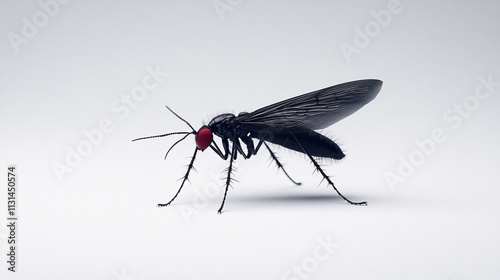 Close-up of a black fly with red eyes photo