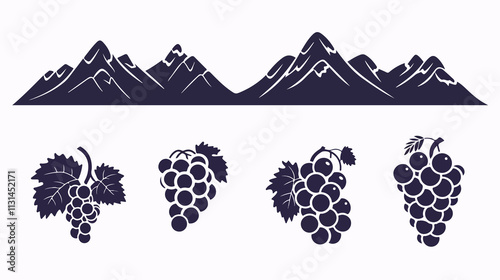 Scenic Mountain Landscape with Grape Vines Vector Illustration