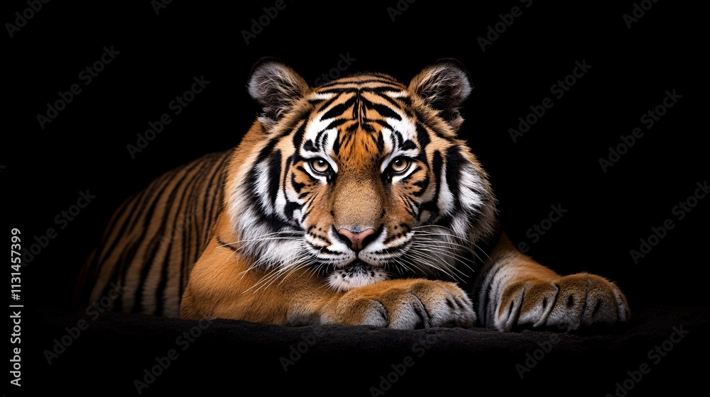 Obraz premium Majestic Tiger Lying on Black Background