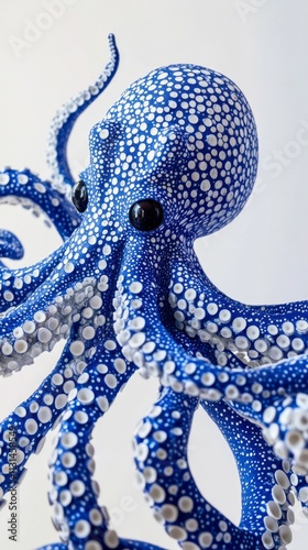 A beautifully crafted octopus stands out with its vibrant blue and white colors, showcasing intricate patterns and details. This artistic representation embodies the elegance of marine creatures photo