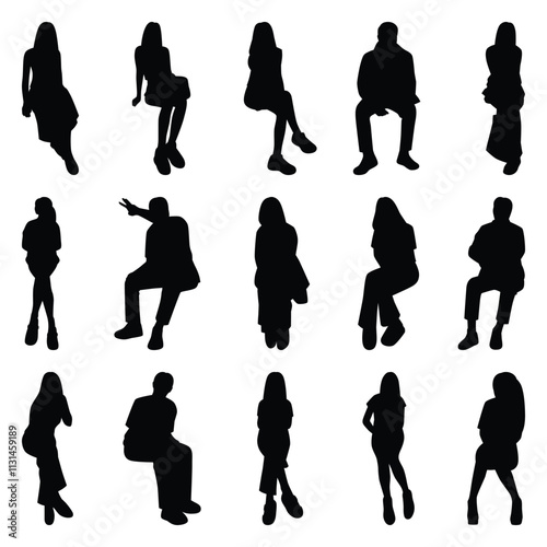 Vector collection set of sitting people silhouettes.	

