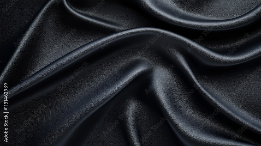 Obraz premium Smooth and Glossy Black Leather Fabric with Elegant Drapes Perfect for Fashion, Textiles, and Interior Design Projects Showcasing Luxury and Sophistication