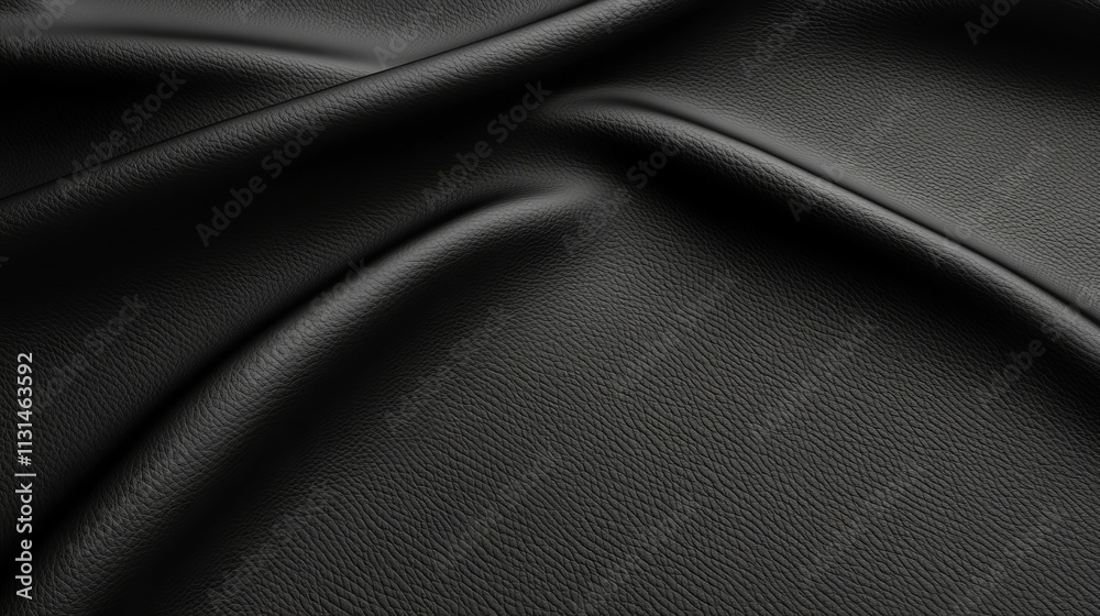 Fototapeta premium Smooth Black Leather Texture with Elegant Drapery Ideal for Fashion, Upholstery, and Interior Design Applications, Showcasing Luxurious Quality for Creative Projects