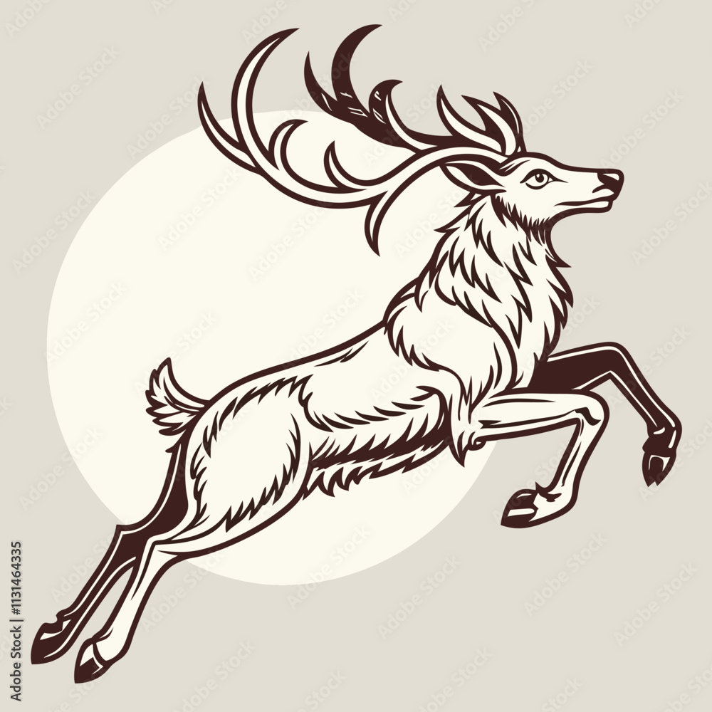 Fototapeta premium A stylish tattoo design featuring a reindeer in a dynamic jumping pose, perfect for body art enthusiasts or graphic design projects.