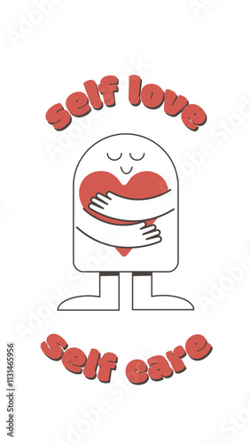 Valentine's Day greeting card with heart.Holiday bright greeting card, love creative concept, gift voucher, invitation. Love yourself, self care, self acceptance concept.Place for text.
