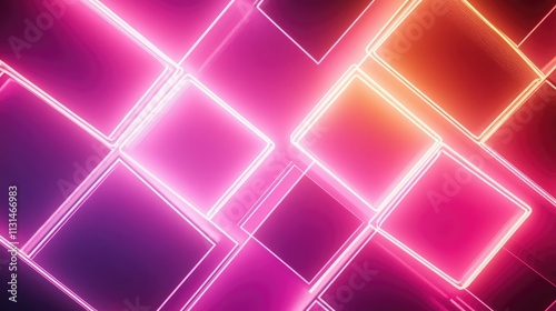 Neon abstract shapes illuminate the background