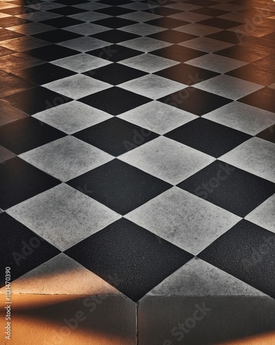 Checkerboard Floor with Dramatic Lighting