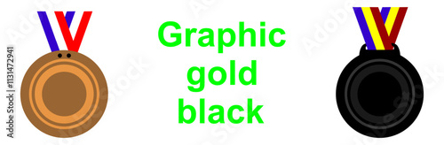 Graphic of gold, silver, and bronze medals with numbers 1, 2, and 3 and red, white, and blue ribbons. Suitable for award ceremonies, sports events, and achievements