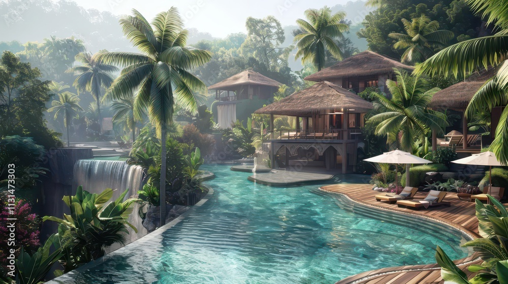Fototapeta premium Tranquil Oasis. Harmony of Nature and Architecture concept