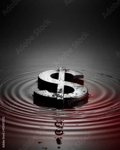 Sinking dollar sign in red water symbolizes inflation and economic struggle