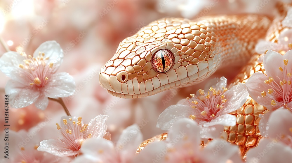 Fototapeta premium Snake Gracefully Coiled on a Blooming Flower 