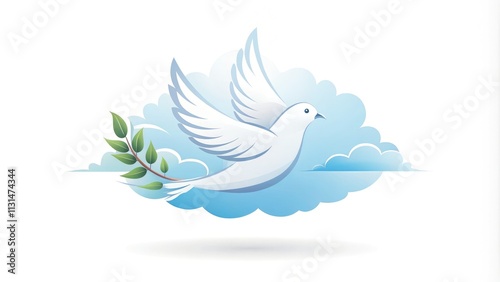 Dove  symbol  illustration on a white background, representing themes of peace and freedom, ideal for landscape photography and artistic expressions. photo