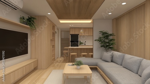 Modern Minimalist Apartment Living Room Design Featuring Wood