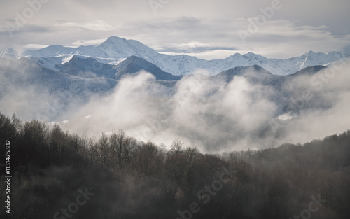 Photography Landscape with snow covered Pyrennes mountains