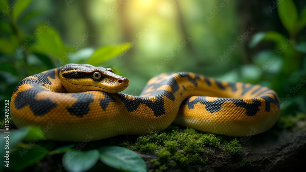 Obraz premium Reticulated Python in Tropical Rainforest