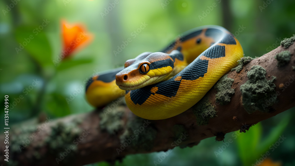 Obraz premium Reticulated Python in Rainforest