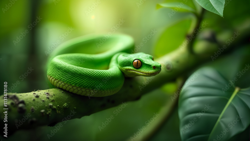 Green Tree Python in Tropical Habitat Green Tree Python in Tropical Habitat