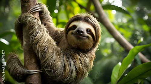 Adult brown-throated sloth (Bradypus variegatus), Yanayacu Lake, Rio Pacaya, Amazon Basin, Loreto,  photo